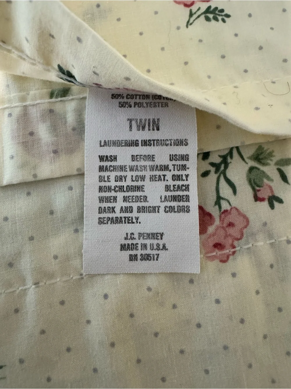 VTG JCPenney Pink Cream Polka Dot Floral Cotton Sheets Twin